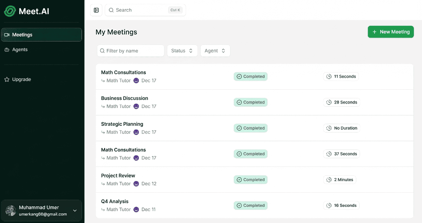 MeetAI Dashboard Interface
